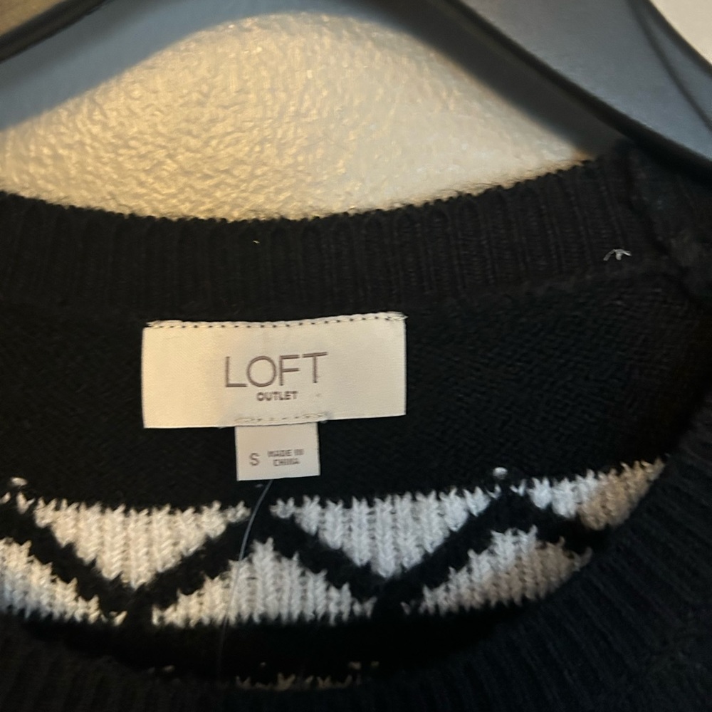Loft Outlet Dress - black fair isle long sleeve sweater dress NWT - Picture 2 of 10